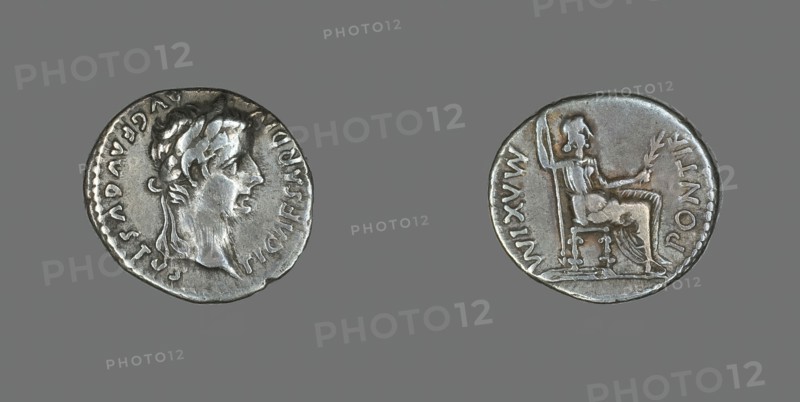 Denarius (Coin) Portraying Emperor Augustus, 14-37. Creator: Unknown.
