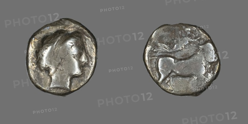 Coin Depicting the Nymph Parthenope, late 5th-4th century BCE. Creator: Unknown.