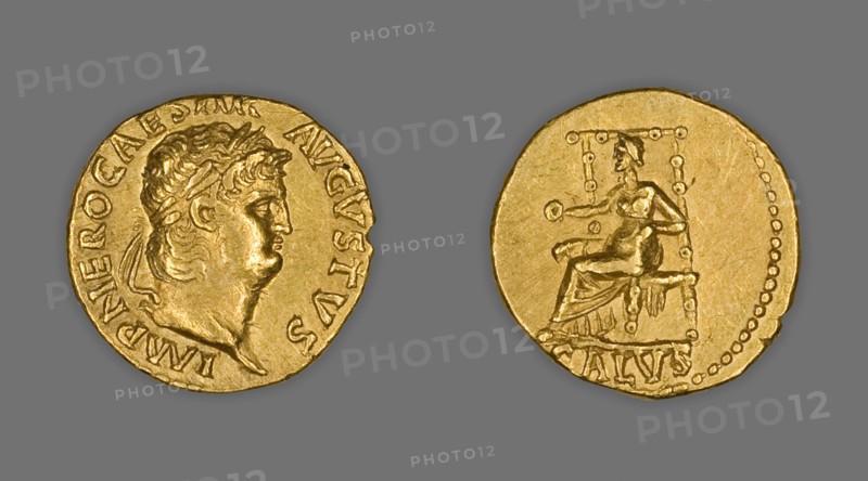 Aureus (Coin) Portraying Emperor Nero, 66 (December)-67 (December), issued by Nero. Creator: Unknown.