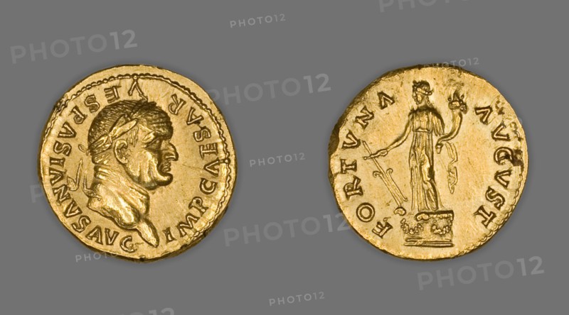 Aureus (Coin) Portraying Emperor Vespasian, 75-79, issued by Vespasian. Creator: Unknown.