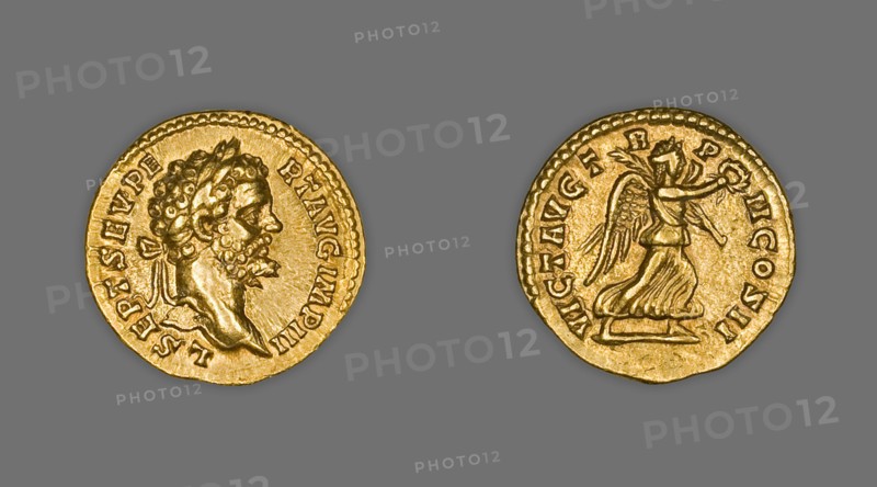 Aureus (Coin) Portraying Emperor Septimus Severus, 194-195, issued by Septimius Severus. Creator: Unknown.