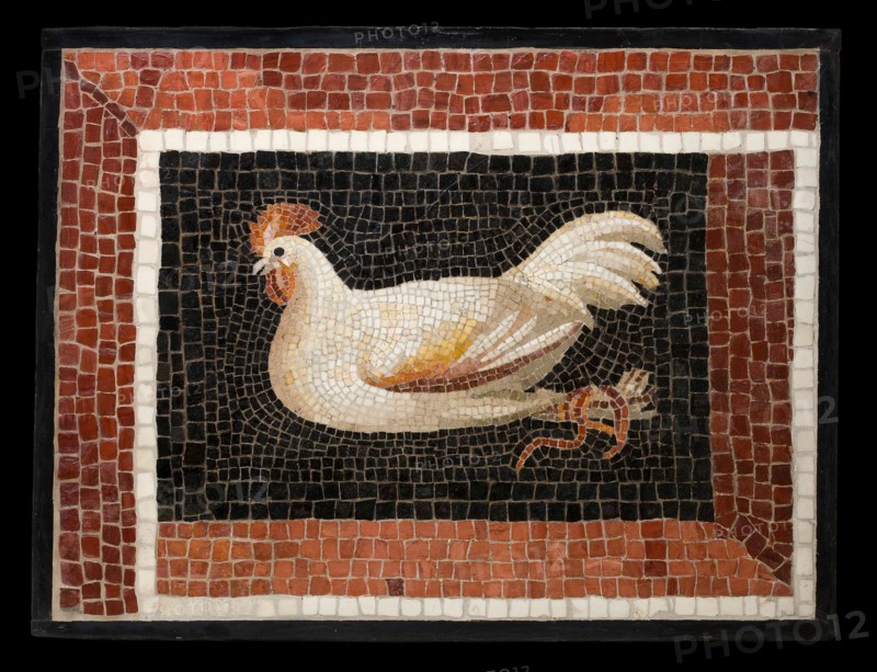 Mosaic Floor Panel Depicting a Bound Rooster, 2nd century. Creator: Unknown.