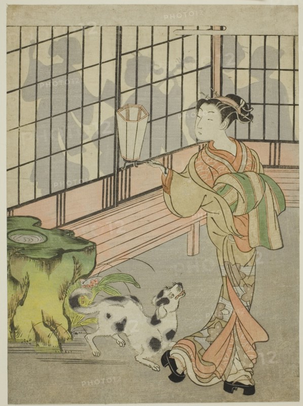 Courtesan Looking Back at Shadows on the Shoji, c. 1770. Creator: Isoda Koryusai.