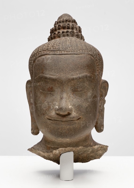 Head of a Buddhist Deity, Possibly Prajnaparamita, Angkor period, late 12th/early 13th century. Creator: Unknown.