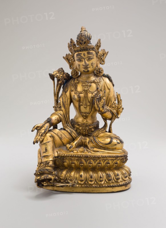 Green Tara, Seated in Pose of Royal Ease (Lalitasana), with Lotus Stalks on Right Shoulder..., (1403 Creator: Unknown.