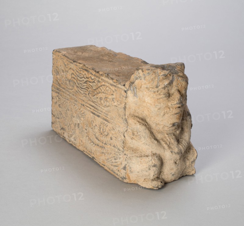 Rectangular Tile with Squatting Figure, Dragons, and Phoenixes, Han dynasty (206 B.C.-A.D. 220). Creator: Unknown.