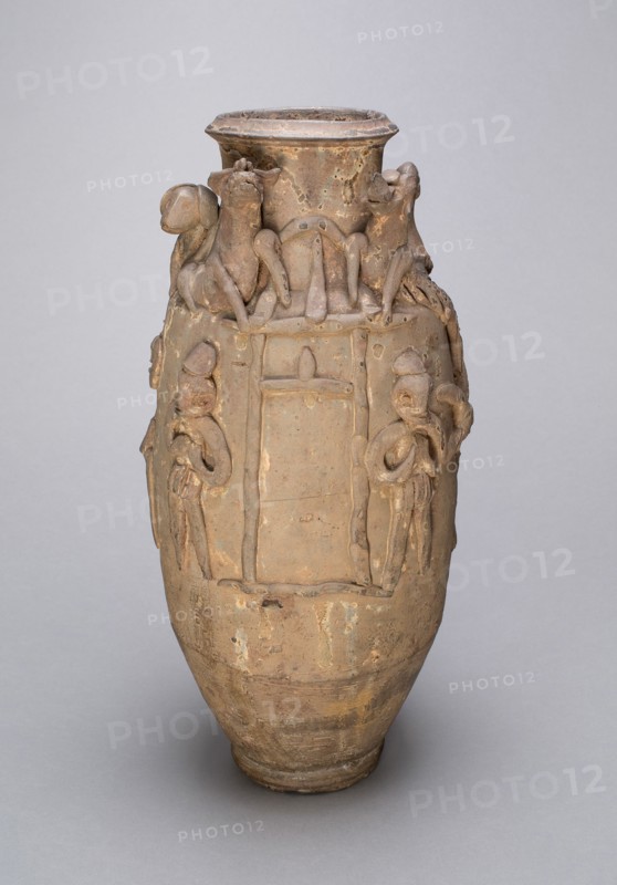Ovoid Jar with Animals and Figures, Probably Han Dynasty (206 B.C.-221 A.D.). Creator: Unknown.