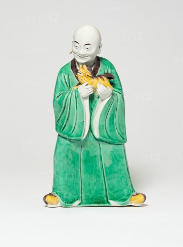 Seated Luohan Holding a Lion, Qing dynasty (1644-1911), c. 19th century. Creator: Unknown.