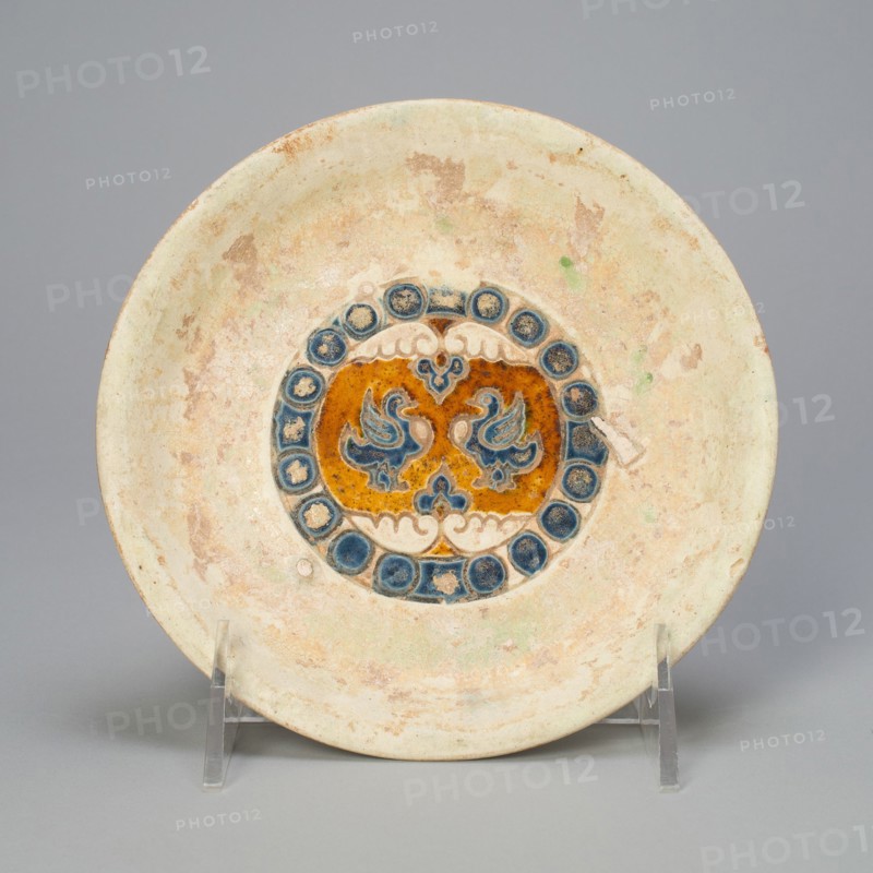 Dish with Two Birds Encircled by Beaded Roundels, Tang dynasty (618-907). Creator: Unknown.