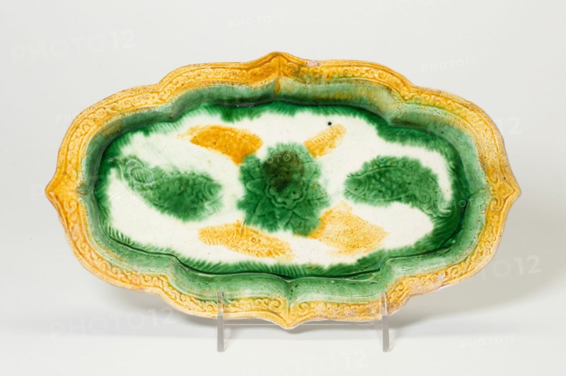 Elongated Foliate Dish with Fish and Central Floret, Liao or Jin dynasty, 10th/11th century. Creator: Unknown.