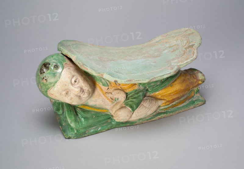 Pillow with Boy Supporting a Cloud-Shaped Headrest, Jin dynasty (1115-1234). Creator: Unknown.