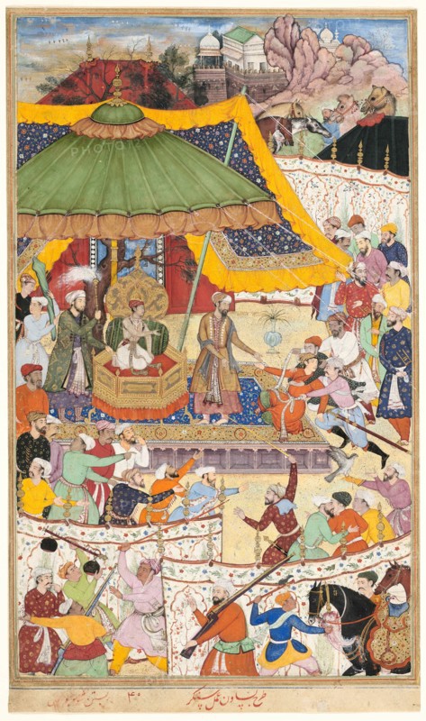 The Young Emperor Akbar Arrests the Insolent Shah Abu’l-Maali, page from a..., c1590/95. Creator: Unknown.