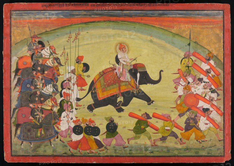 Maharao Guman Singh Riding an Elephant in Procession, dated 1770 (samvat 1827). Creator: Unknown.