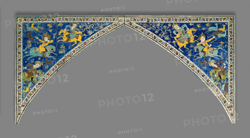 Pair of spandrels with hunt scenes, Safavid dynasty (1501-1722), mid-17th century. Creator: Unknown.