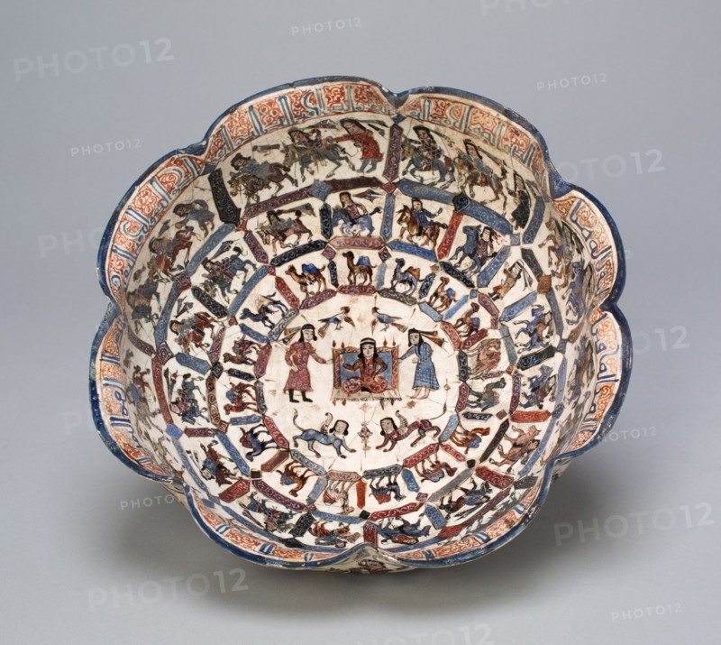 Lobed Bowl with Seated Figure and Attendants, Seljuq dynasty, late 12th/early 13th century. Creator: Unknown.