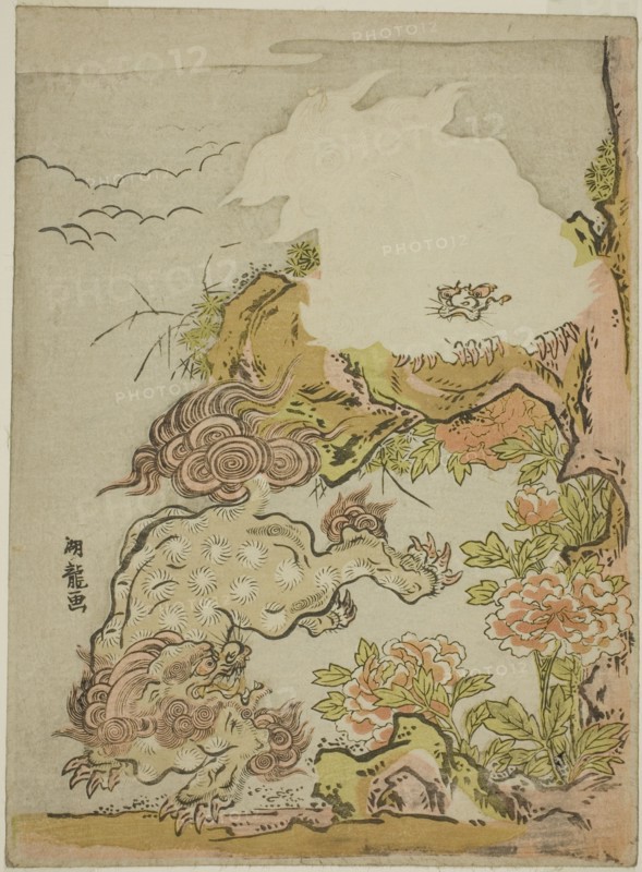 Chinese Lions and Peonies, c. 1772. Creator: Isoda Koryusai.