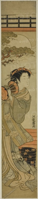 Courtesan Playing a Hand Drum, c. 1775. Creator: Isoda Koryusai.