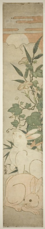Morning-Glories, Rabbits, and Moon, c. 1780. Creator: Isoda Koryusai.