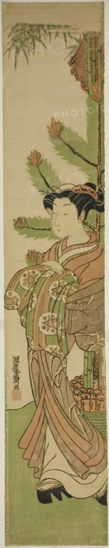 Courtesan in Front of New Year's Decoration of Pine and Bamboo, c. early 1770s. Creator: Isoda Koryusai.