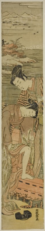 Young Woman Drops her Geta as She Boards a Boat, c. 1773. Creator: Isoda Koryusai.