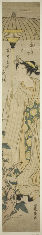 Young Woman Holding Parasol Admires Hirugao (noon-face) Flowers, c. 1772. Creator: Isoda Koryusai.