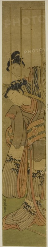Young Man Admiring a Girl through a Barred Window, c. 1770. Creator: Isoda Koryusai.