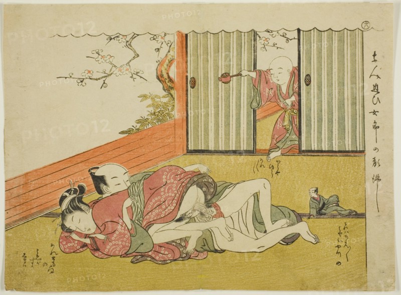 Lovers Interrupted, sheet 18 from the series "Poems of the Husband and Wife Mane..., c. 1770/71. Creator: Isoda Koryusai.
