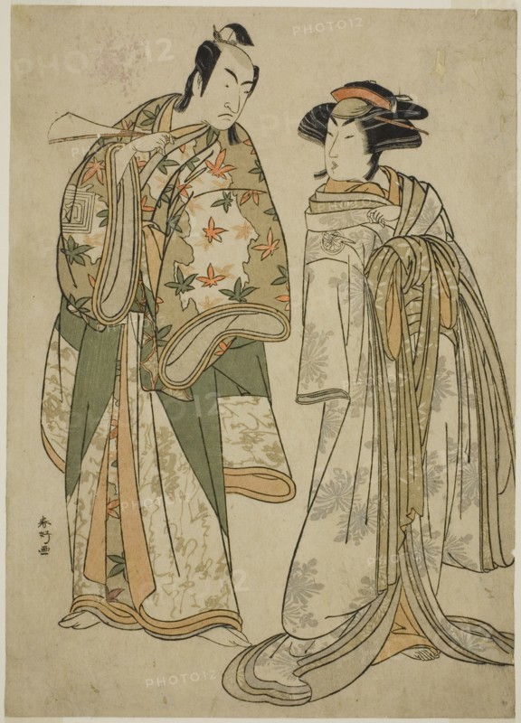 The Actors Segawa Kikunojo III as the Courtesan Sumizome (right), and Ichikawa..., c. 1784. Creator: Katsukawa Shunko.