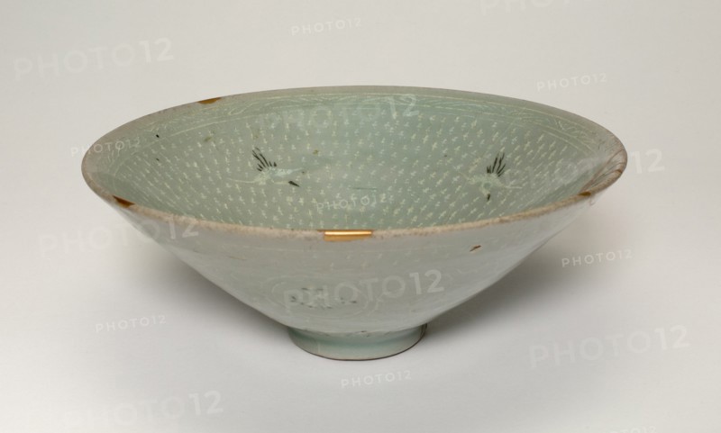 Bowl with Cranes and Chrysanthemum Flower Heads, Korea, Goryeo dynasty, late 14th century. Creator: Unknown.