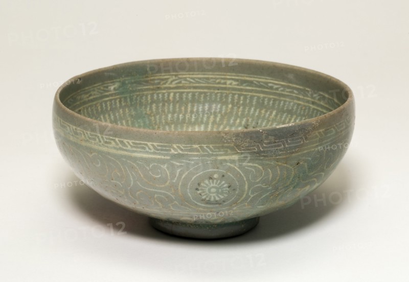 Bowl with Cranes and Chrysanthemum Flower Heads, Korea, Goryeo dynasty, late 14th century. Creator: Unknown.