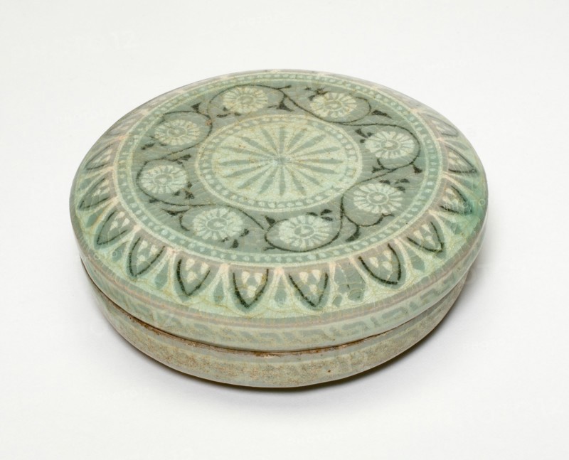 Covered Cosmetic Box with Chrysanthemum Flower Heads, Korea, Goryeo dynasty, mid-13th century. Creator: Unknown.