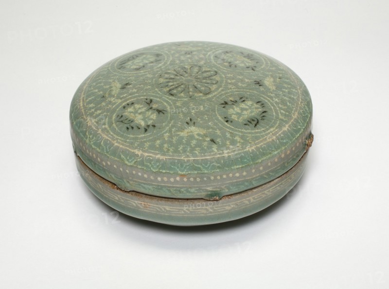 Covered Cosmetic Box with Chrysanthemum Flower Heads, Korea, Goryeo dynasty, late 13th century. Creator: Unknown.