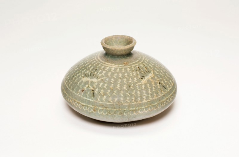 Oil Bottle with Cranes and Stylized Clouds, Korea, Goryeo dynasty (918-1392), late 13th century. Creator: Unknown.