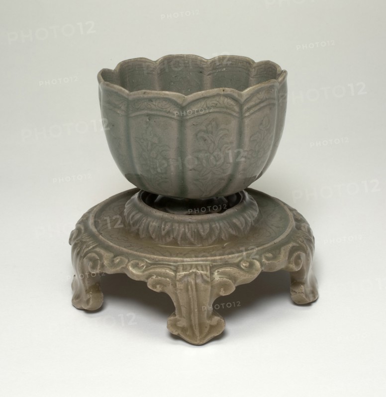 Lobed Cup and Stand with Floral Sprays and Lotus Leaves, Korea, Goryeo dynasty, mid-12th century. Creator: Unknown.