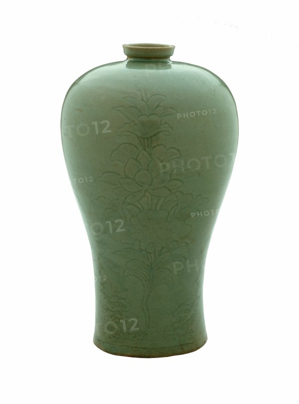 Vase(Maebyong) with Lotus Sprays and Cloud Scrolls, Korea, Goryeo dynasty (918-1392), 12th century. Creator: Unknown.