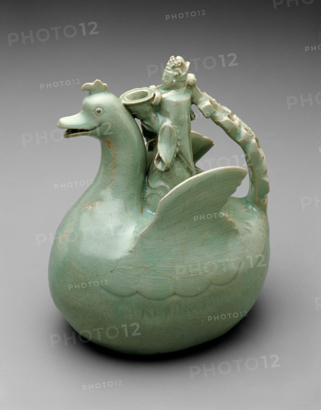 Bird Shaped Ewer with Crowned Rider Holding a Bowl, Korea, Goryeo dynasty (918-1392), 12th century. Creator: Unknown.