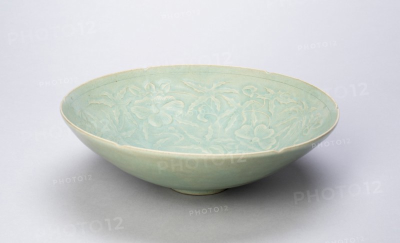 Lobed Bowl with Hibiscus and Floral Medallion, South Korea, Goryeo dynasty (918-1392), 12th century. Creator: Unknown.