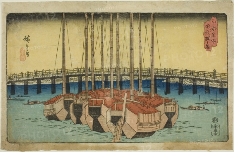 View of Eitai Bridge (Eitaibashi no zu), from the series "Famous Places in Edo (Koto...,c. 1835/38. Creator: Ando Hiroshige.