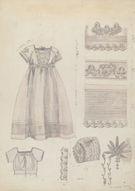 Embroidered Dress & Mull Cap, 1936. Creator: Ella Josephine Sterling.
