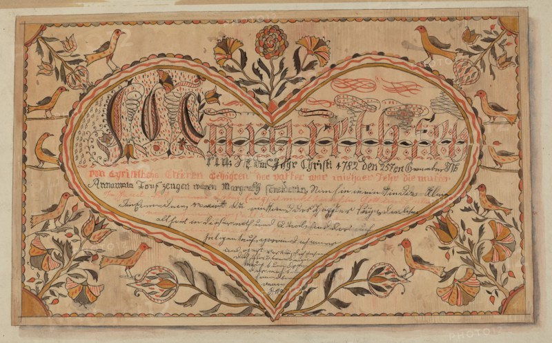 Fractur: Christening Certificate, c. 1936. Creator: Ella Josephine Sterling.