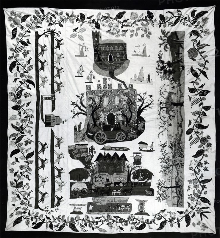 Bedspread (Scenes of English Country Life), England, c. 1830.