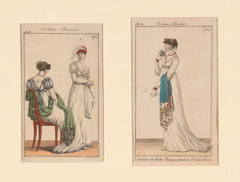 “Costume Parisien” Fashion Plates, from the Journal of Ladies and Fashion, France, 1804 and 1806.