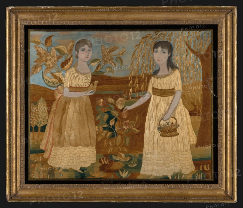 Picture Depicting Ann and Sarah (Needlework), New York, early 19th century.