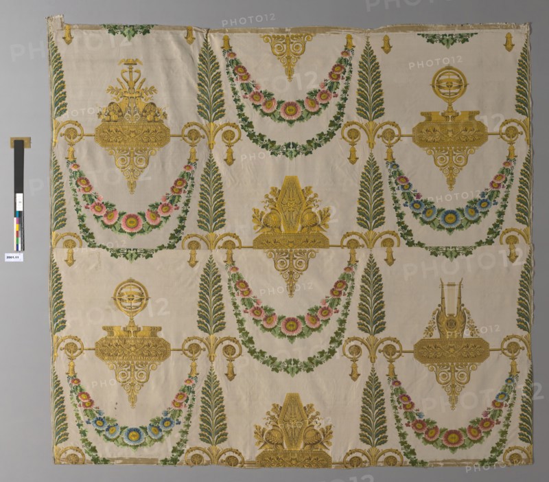 Panel Formerly Part of the Wall Covering in the Deuxième Salon des Grands Appartements of the Palais de Meudon (Château Neuf) (Empire style), Lyon, 1808.