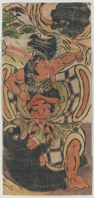 Banner Depicting Kintaro Battling Bears, 18th century.