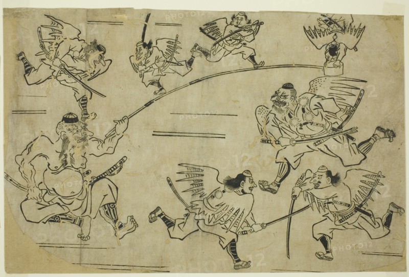 The Tengu King Training his Pupils, c. 1690. Attributed to Hishikawa Moronobu.