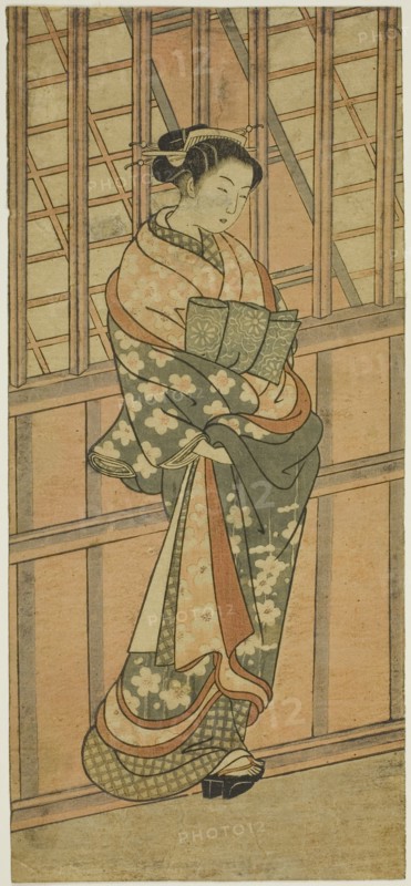 Courtesan Standing in Front of a Barred Window, c. 1765. Attributed to Ishikawa Toyonobu.