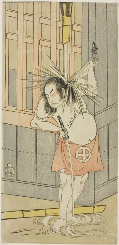 The Actor Otani Hiroji III, Possibly as Akaneya Hanshichi in the Play Fuji no Yuki Kaikei Soga (Snow on Mt. Fuji: The Soga Vendetta), Performed at the Ichimura Theater from the Fifteenth Day of the First Month, 1770, c. 1770. Attributed to Katsukawa Shunsho.