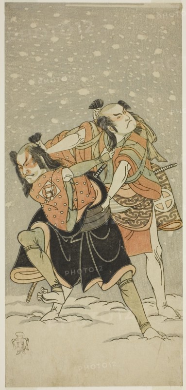 The Actors Otani Hiroji III as Kameo (right), and Sakata Sajuro I as Ario (left), in the Play Hime Komatsu Ne no Hi Asobi, Performed at the Ichimura Theater in the Ninth Month, 1768, c. 1768. Attributed to Katsukawa Shunsho.