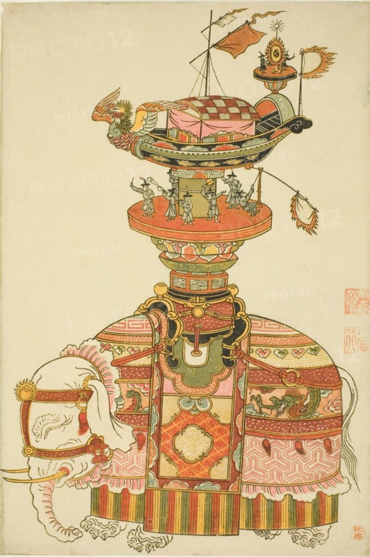 Mechanical Elephant with Festival Barge and Korean Musicians, c. 1765. Attributed to Komatsuya Hyakki.